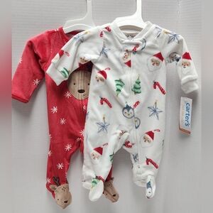Newborn 0 m Baby 2 Piece Christmas Pajamas Pjs Red White Santa Reindeer Soft NWT
